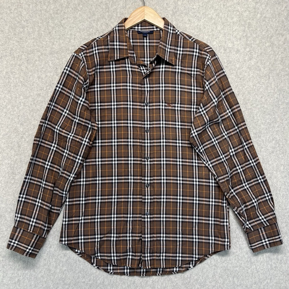 Burberry London Nova Check Button Front Shirt Brown Plaid Long Sleeve Men's L